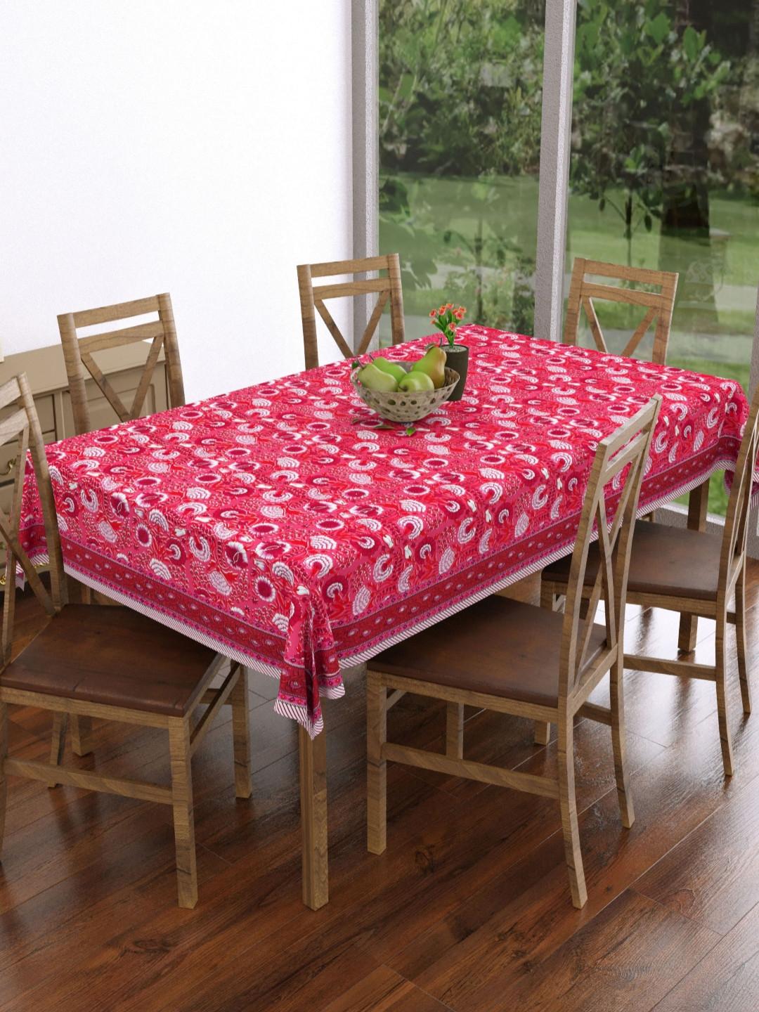 The Craft Monk Pink Ethnic Motifs Cotton 6-Seater Table Cover
