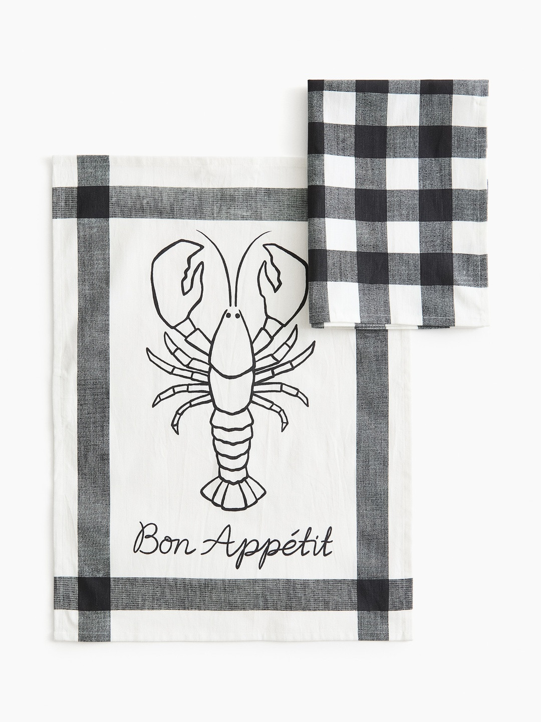 H&M White And Black Cotton Linen 2-Pack Tea Towels