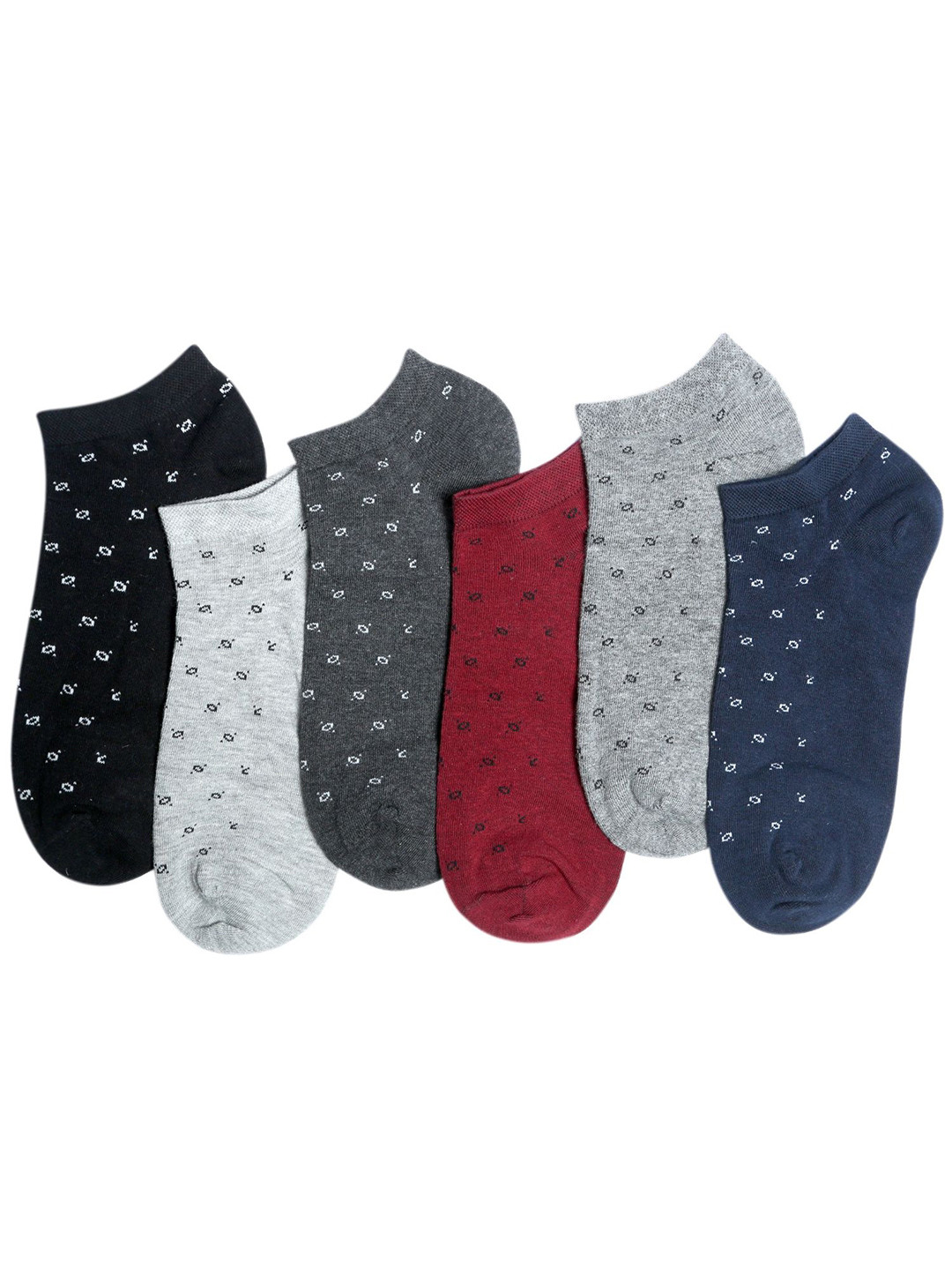N2S NEXT2SKIN Men Pack Of 6 Assorted Cotton Sneaker Socks with a Teardrop Pattern