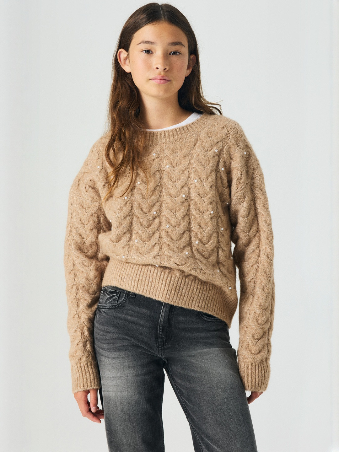 H&M Girls Embellished Cable-Knit Jumper