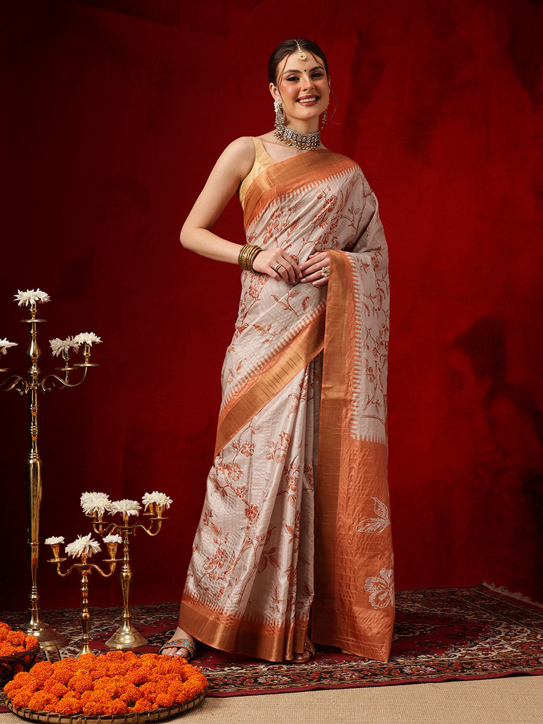 Silk Land Floral Zari Banarasi Saree