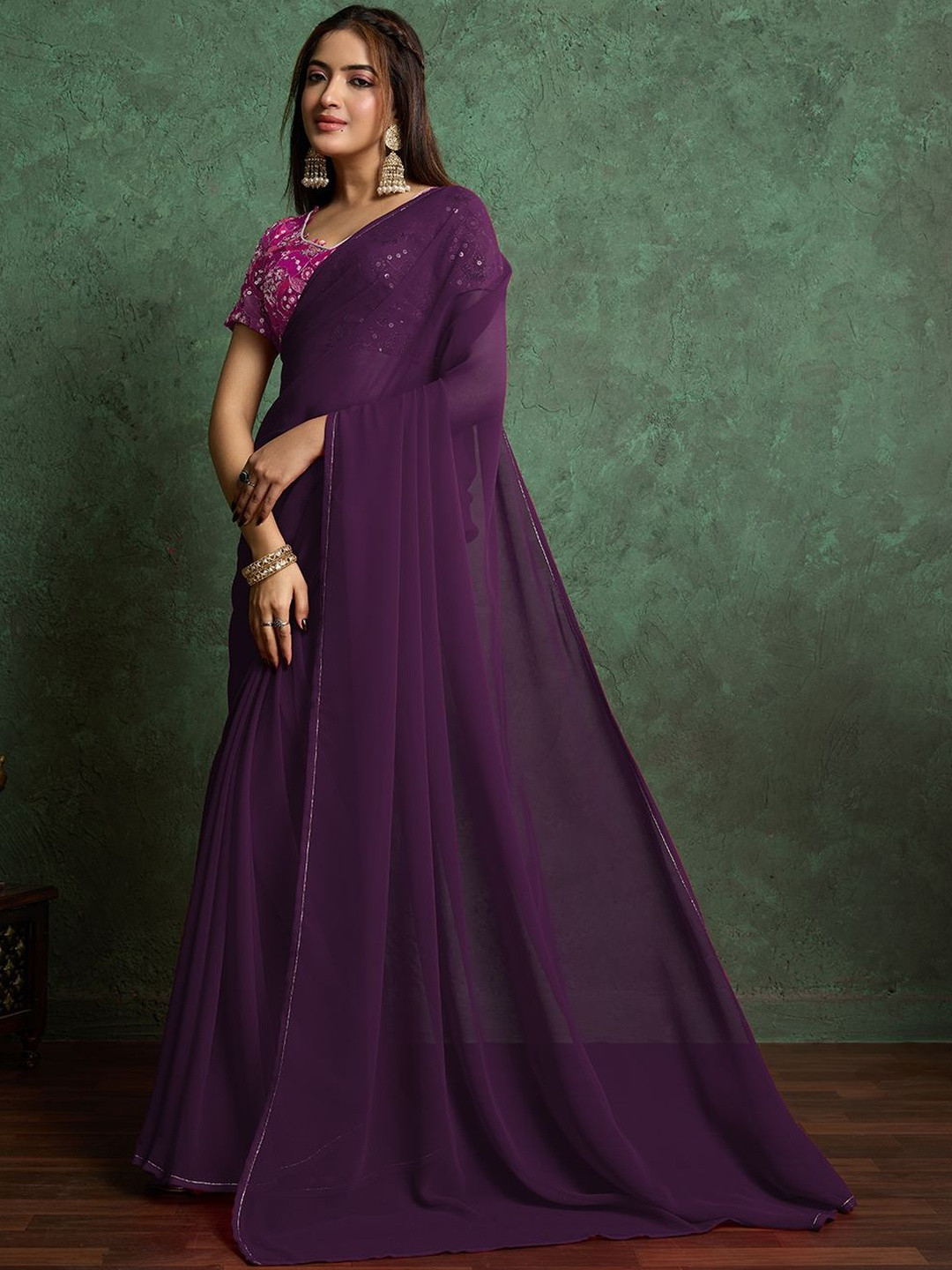 100 Dreams Embellished Border Saree With Heavy Embroidered Blouse