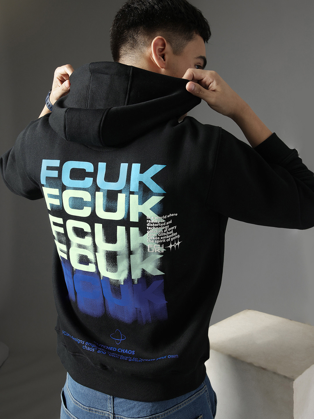 FCUK Brand Logo Printed Hooded Sweatshirt