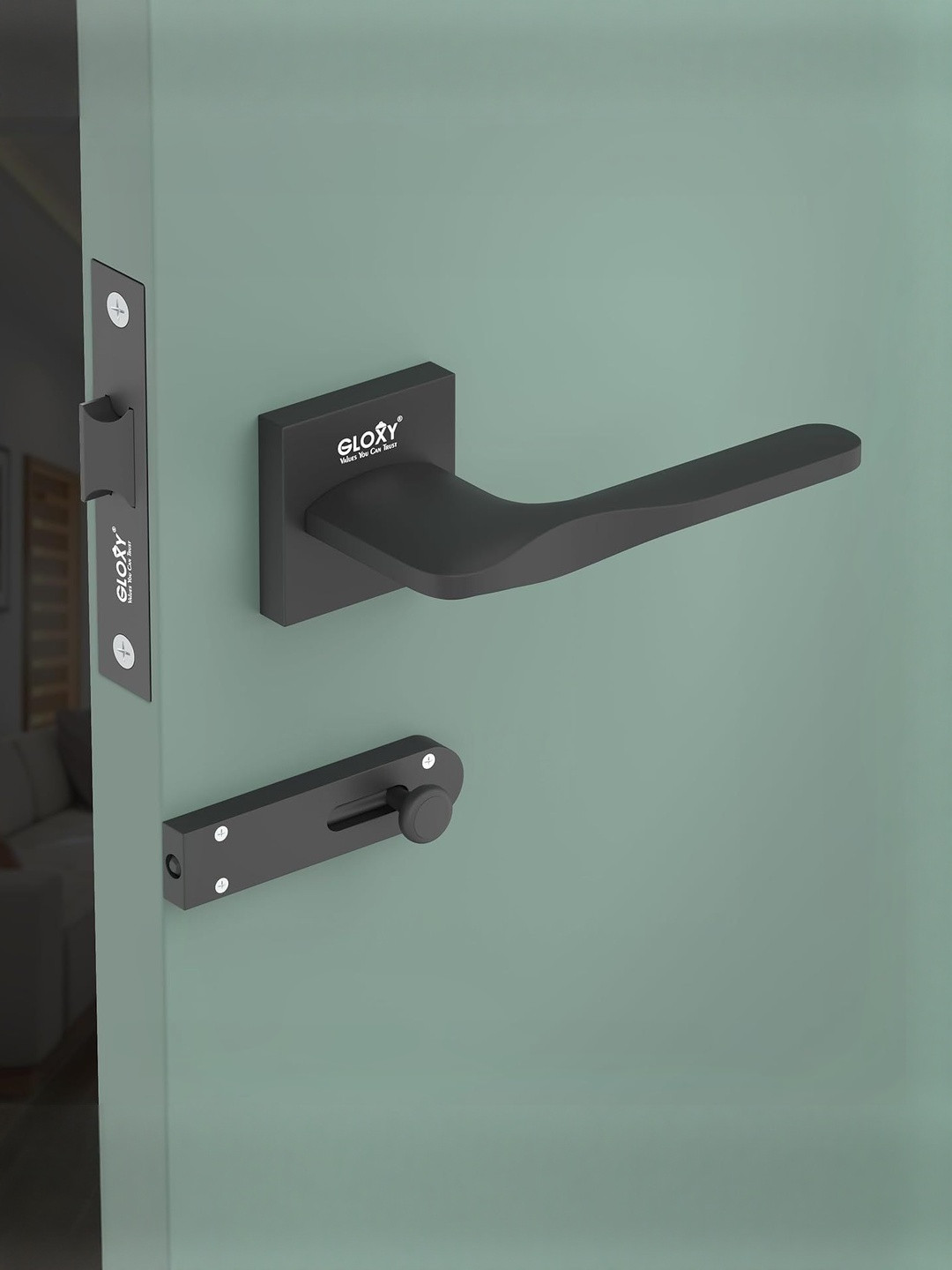 GLOXY Black Baby Latch Bathroom Stainless Steel Door Lock Set