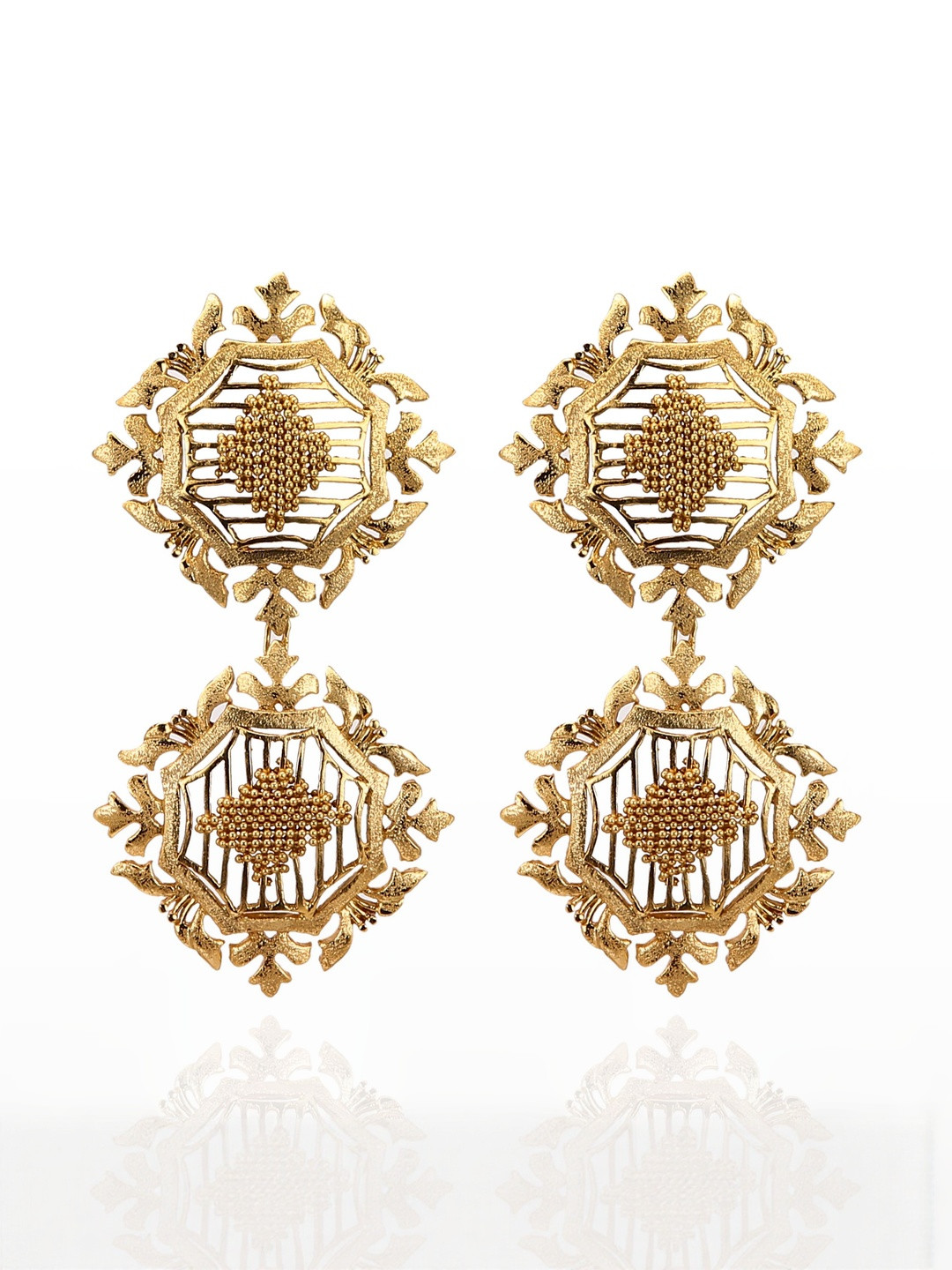 ITRANA  Gold-Plated Geometric Shaped Drop Earrings