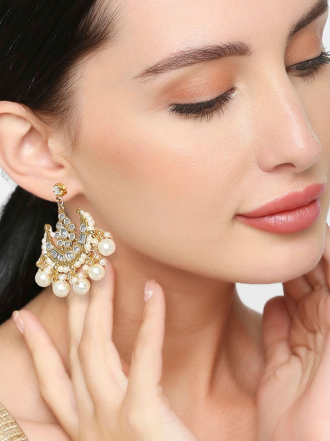 fabula Women Crescent Shaped Ethnic Chandbali Drop Earrings