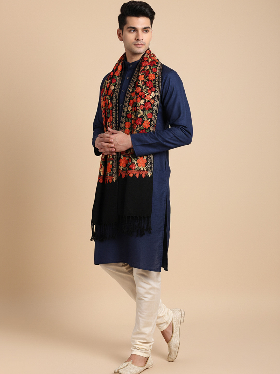 Zamour Men Woolen Embroidered Stole