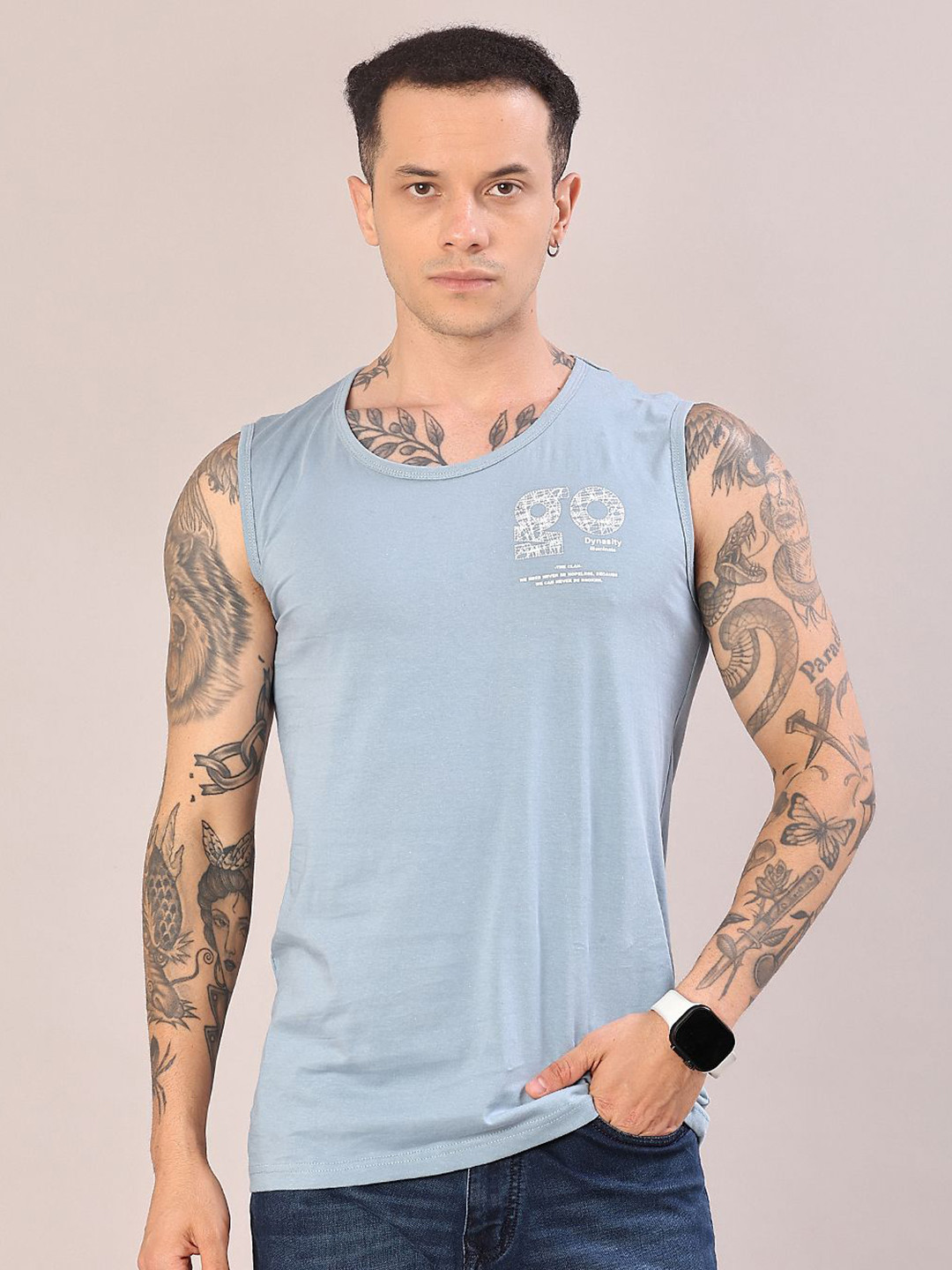 V-Mart Typography Printed Round Neck Cotton Sando