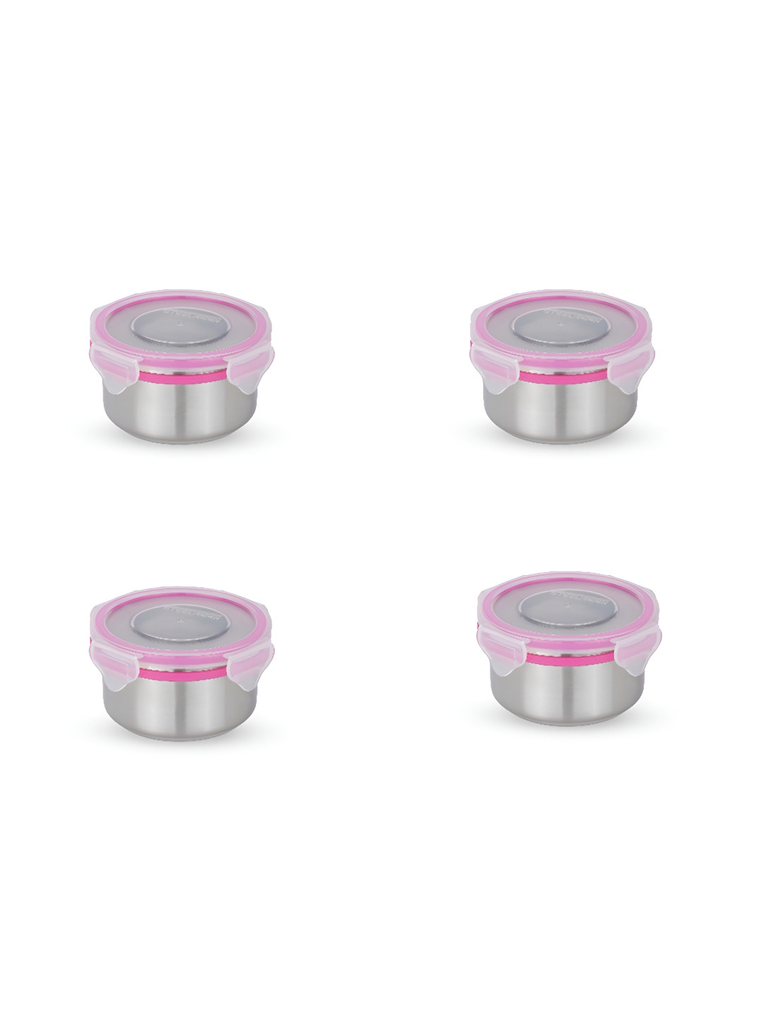 STEELLOCK Pink & Silver-Toned 4 Pieces Stainless Steel Airtight Lunch Boxes