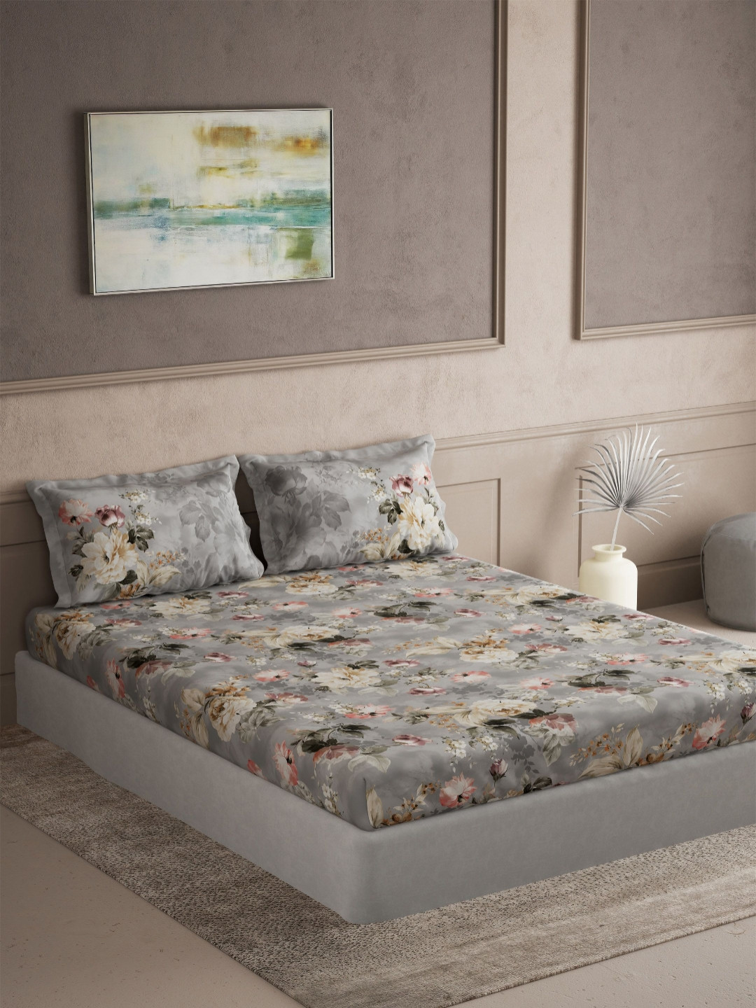 DDecor Elemental Green Printed 145 TC Super King Pure Cotton Bedsheet Set 2.74 m X 2.74 m