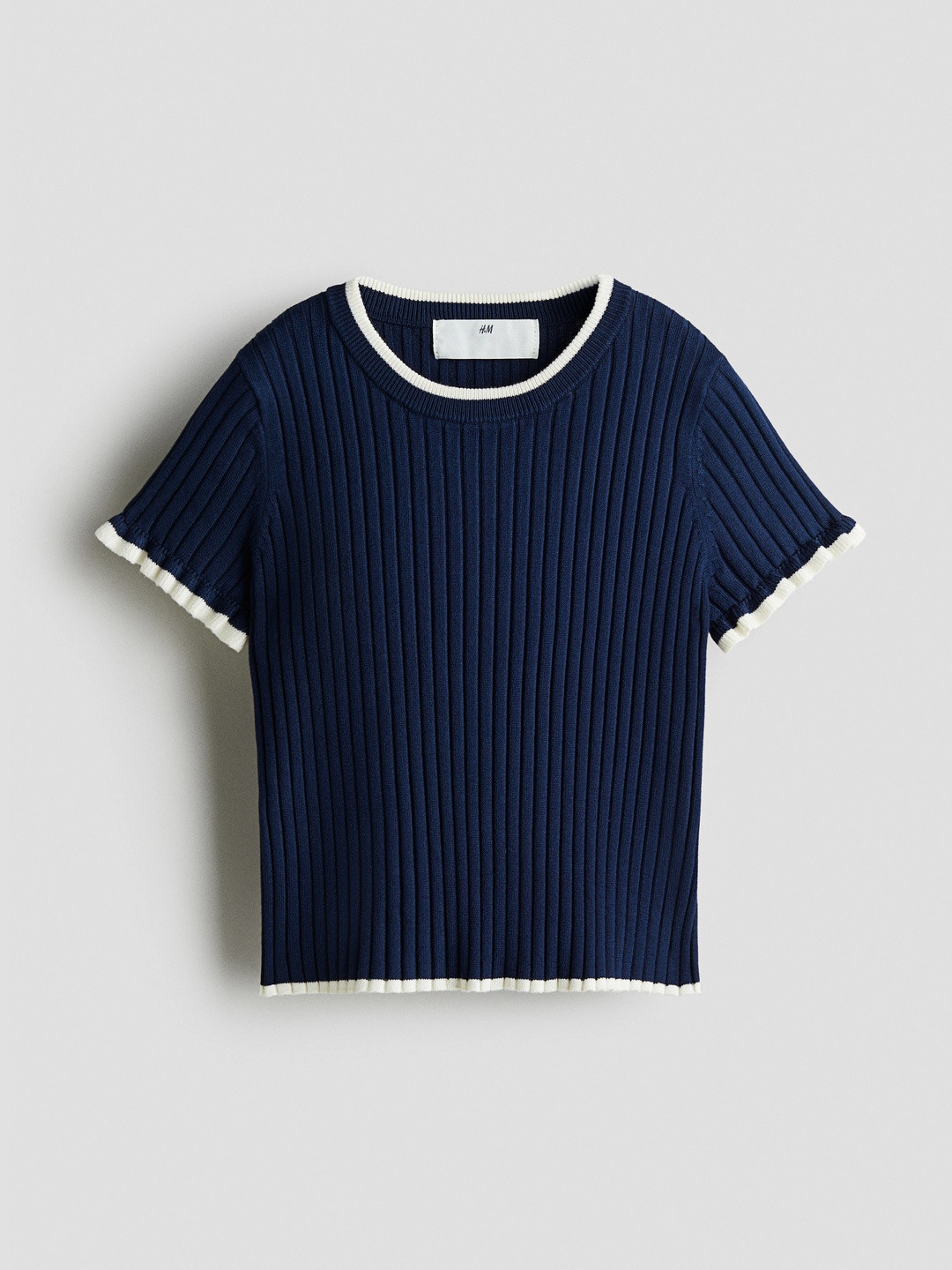 H&M Girls Vertical Stripes Striped Round Neck Rib-Knit Top