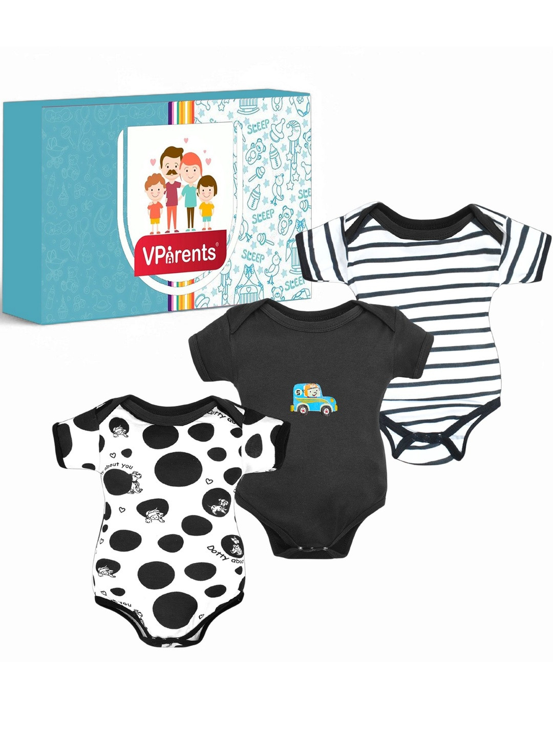 Vparents  Pack of 3 Unisex Bodice Half-Sleeve Rompers