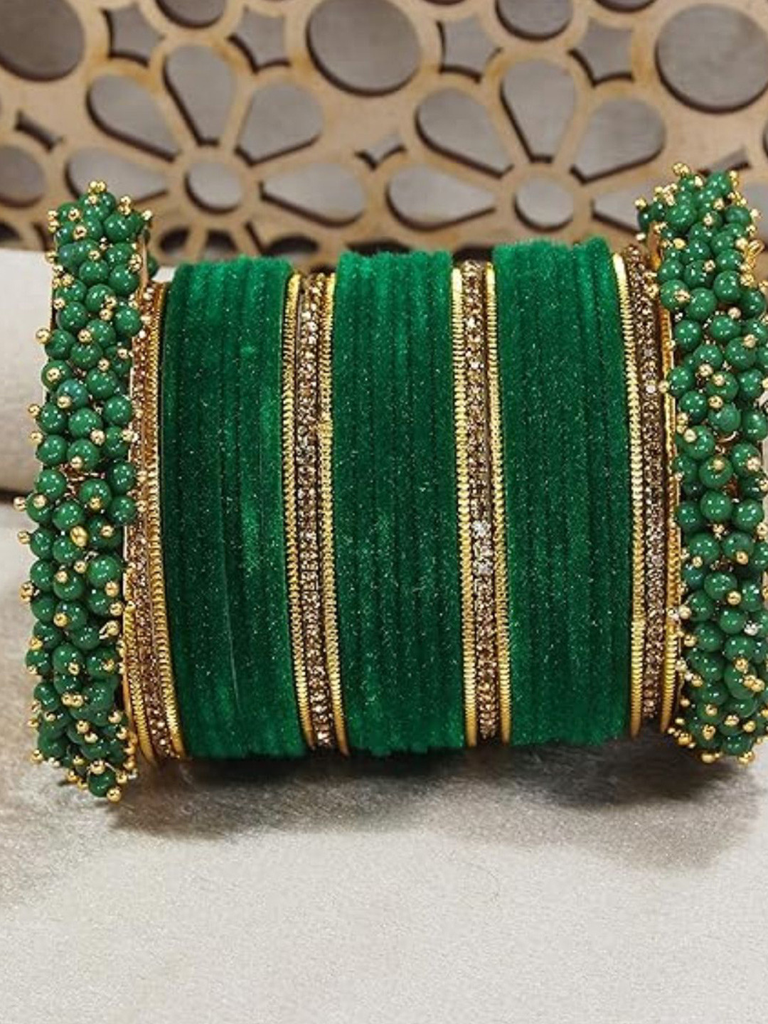 I Jewels Set Of 32 Gold-Plated Stone Studded & Beaded Bangles