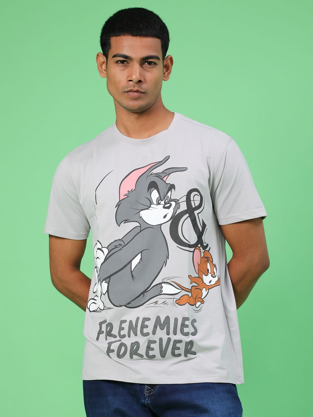 V-Mart Men Tom & Jerry Graphic Printed Round Neck Cotton T-shirt