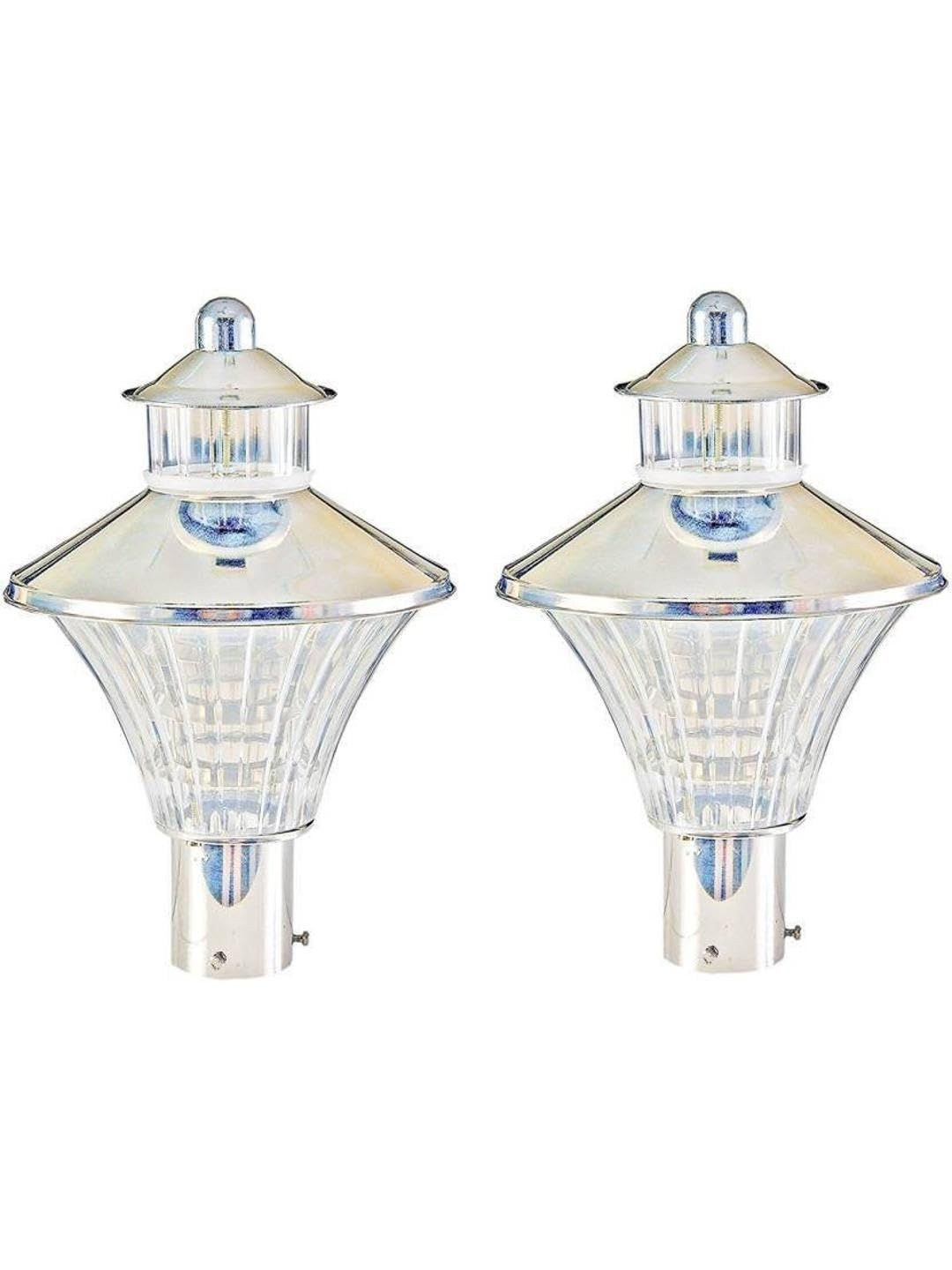 1ST TIMES et Of 2 Silver & White Toned Textured Metal Gate light