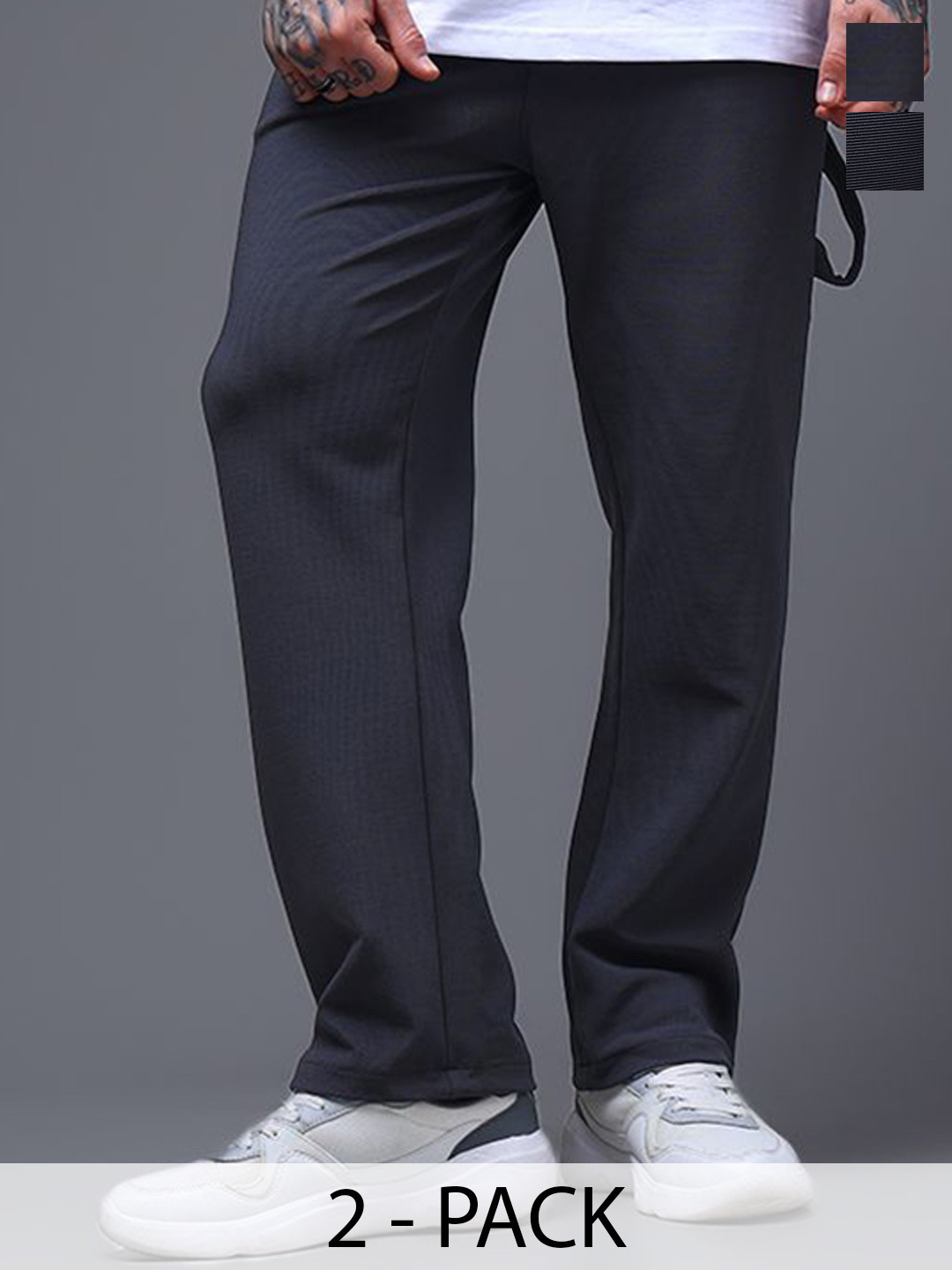 MADSTO Men Solid Pack Of 2 Mid Rise  Cargos Drawstring Closure Track Pants