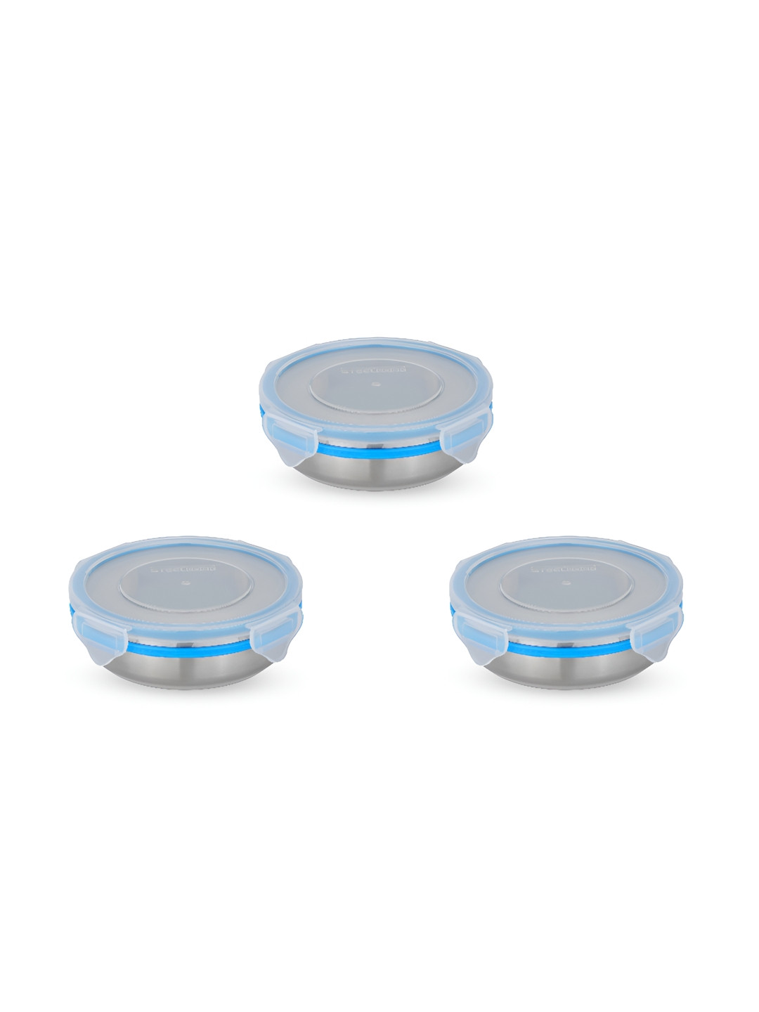 STEELLOCK Blue & Silver-Toned 3 Pieces Stainless Steel Airtight Lunch Boxes