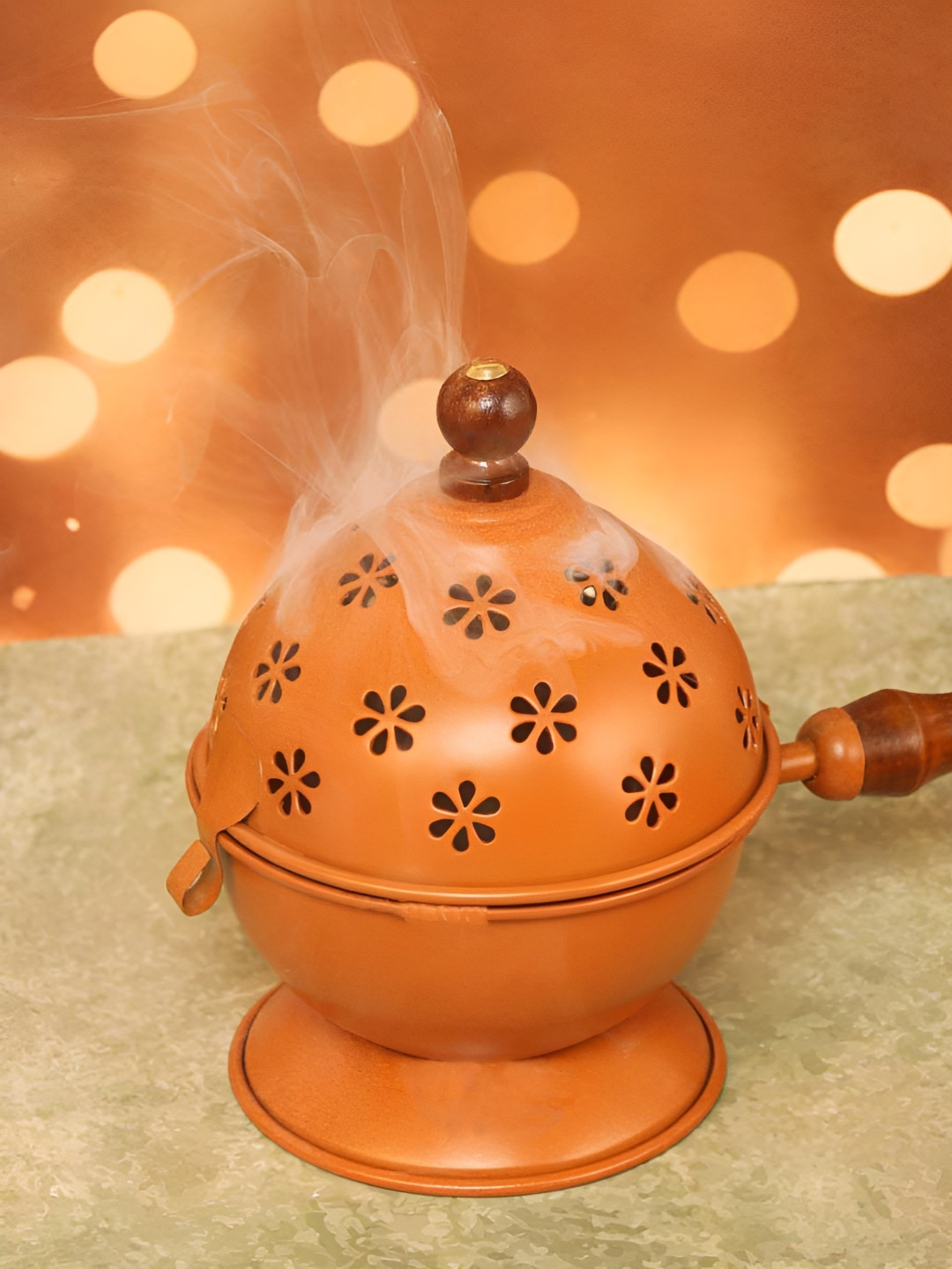 Heaven Decor Orange-Colored & Brown Sambrani Loban Burner With Handle