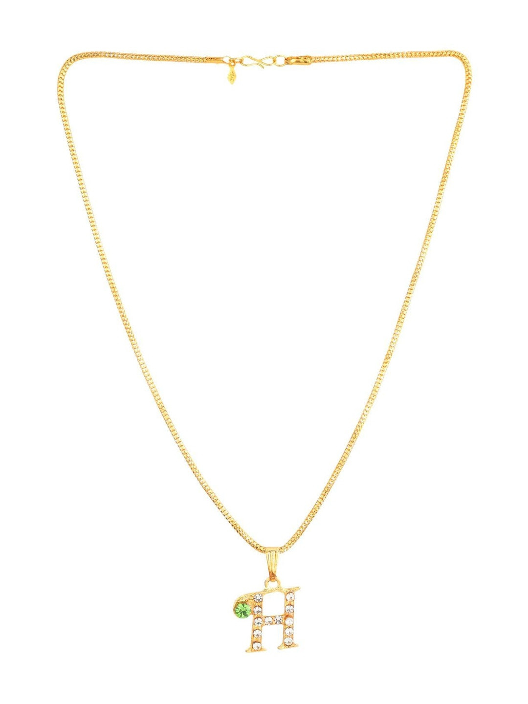 Rashifaashion Unisex Stainless Steel Artificial Stones Studded H Shaped Pendant With Chain