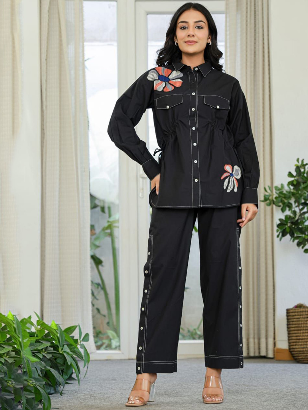 STYLESANG Embroidered Shirt Collar Pure Cotton Shirt With Trouser