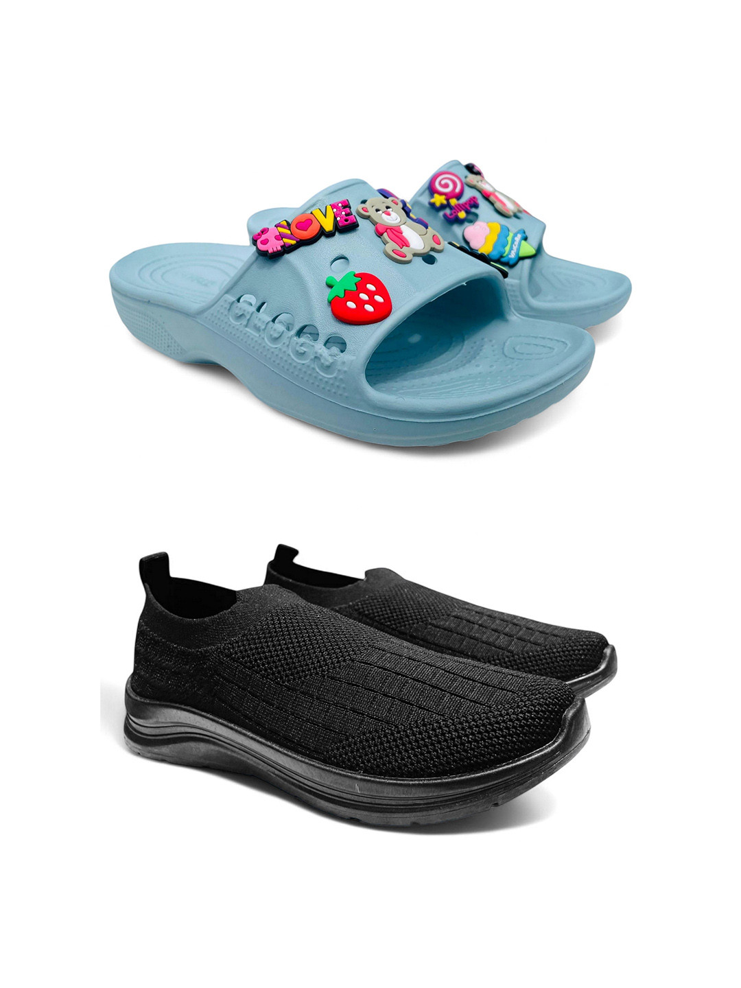 FABBMATE Women Pack of 2 Slip on Marking Walking Shoes & Sliders