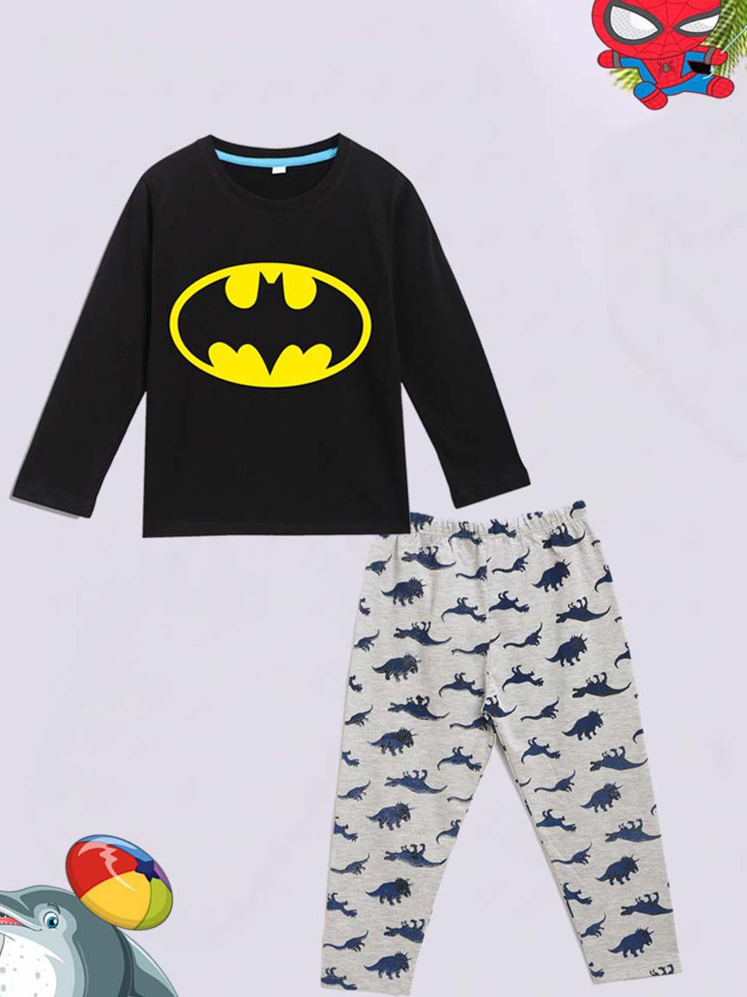 YK Disney Boys Batman Graphic Round Neck Printed Night suit