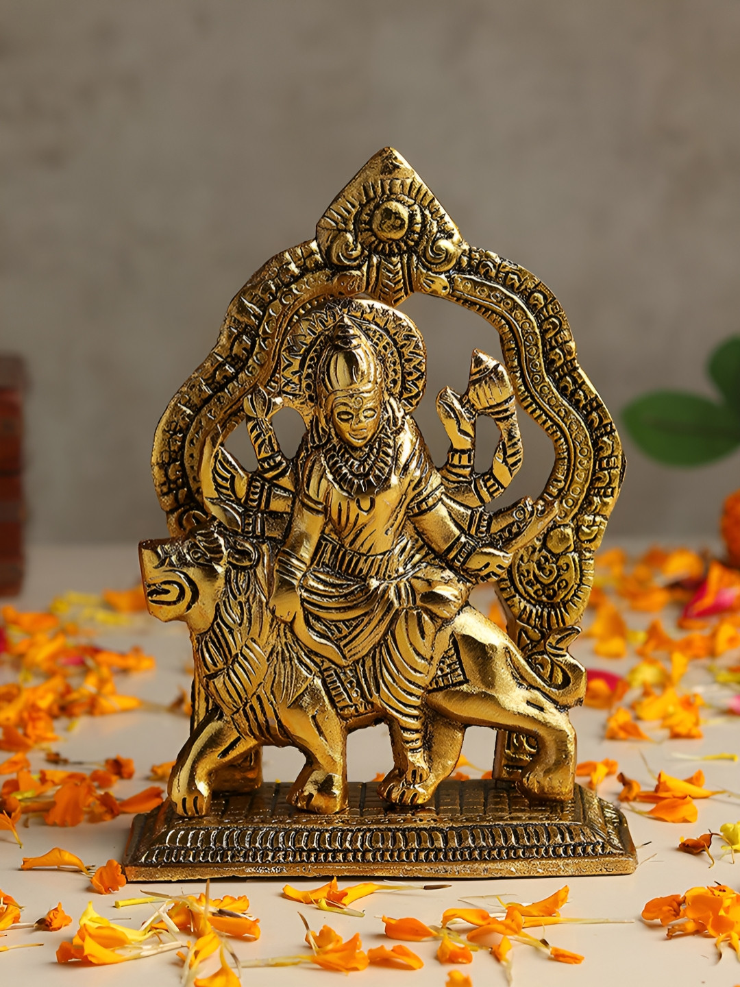 HABERE INDIA Gold-Toned Divine Maa Durga Idol Showpiece