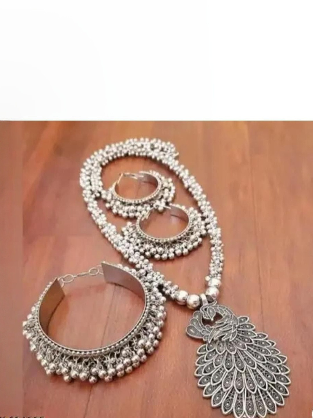 ANSHI ART Silver-Plated Contemporary Oxidised Necklace And Earrings With Bracelet