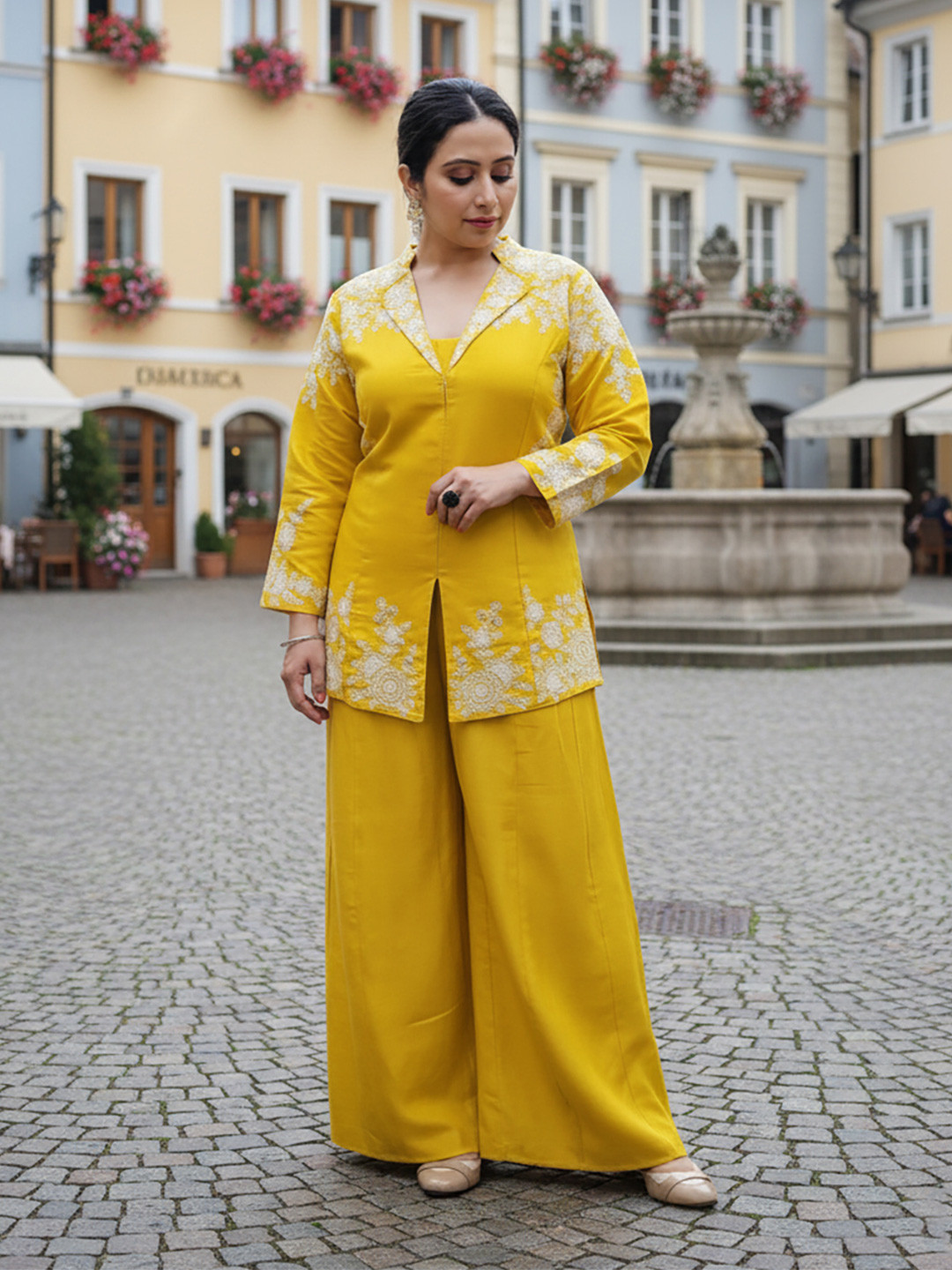 SAKSHI- The Wedding Store Embroidered Tunic With Palazzo Co-Ords