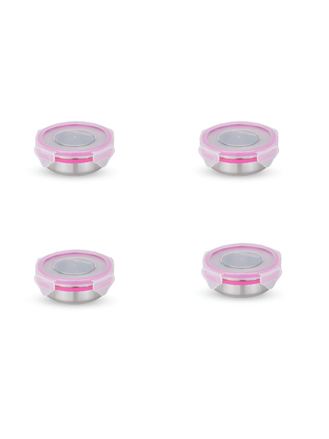 STEELLOCK Pink & Silver Toned 4 Pieces Stainless Steel Airtight Lunch Box 150ml