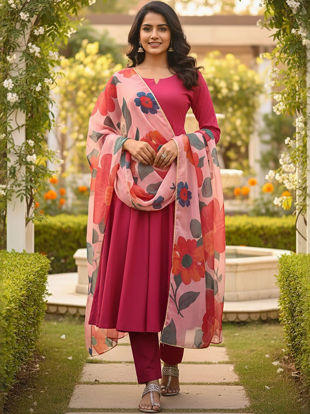 Kedar Fab Panelled Notch Neck Kurta With Trousers & With Dupatta