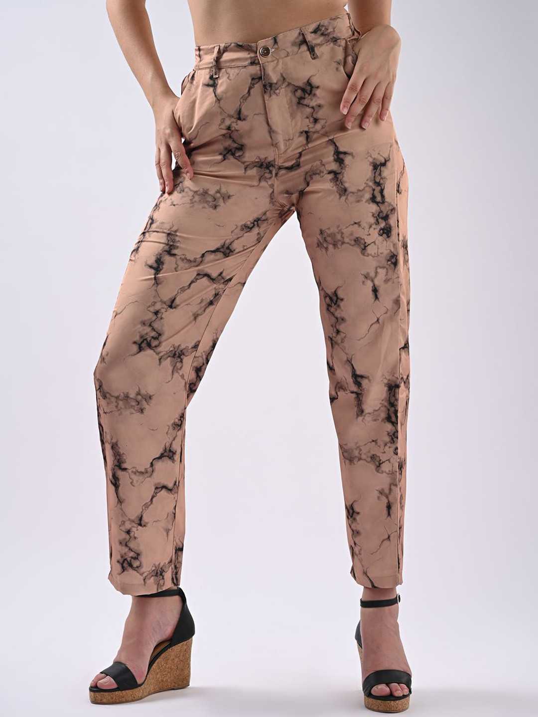 Kraus Jeans Women Abstract Printed Straight Fit High-Rise Button Closure Trousers