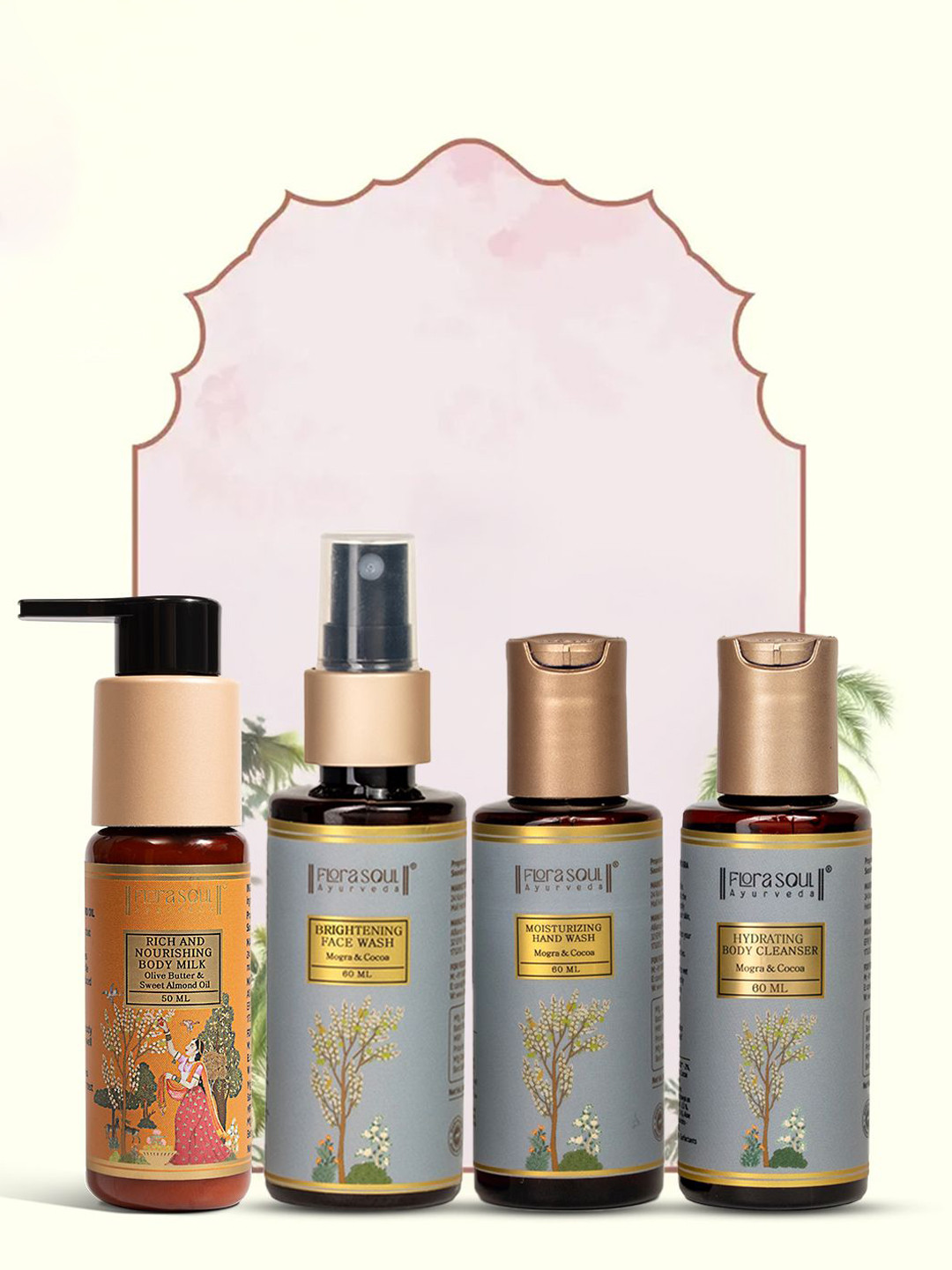 FloraSoul Set Of 4 Hydrating Body Cleanser, Body Milk, Brightening Face Wash & Hand Wash