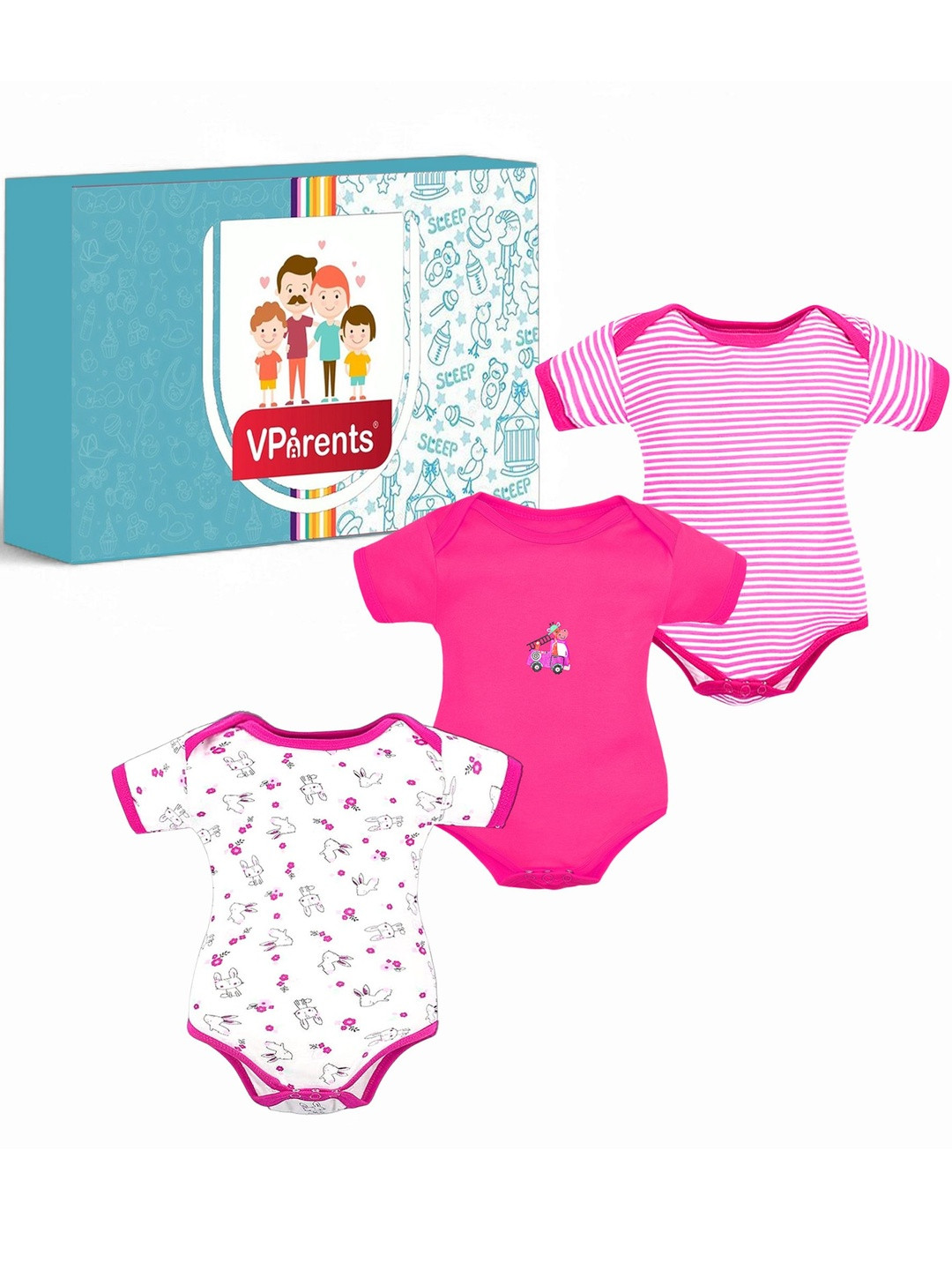 Vparents  Pack of 3 Unisex Bodice Half-Sleeve Rompers