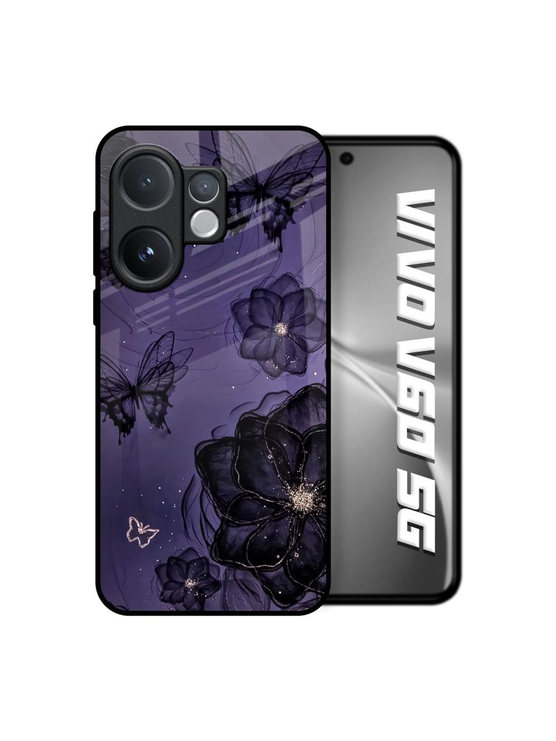 QRIOH Floral Printed Vivo V60 5G Glass Back Case Mobile Accessories