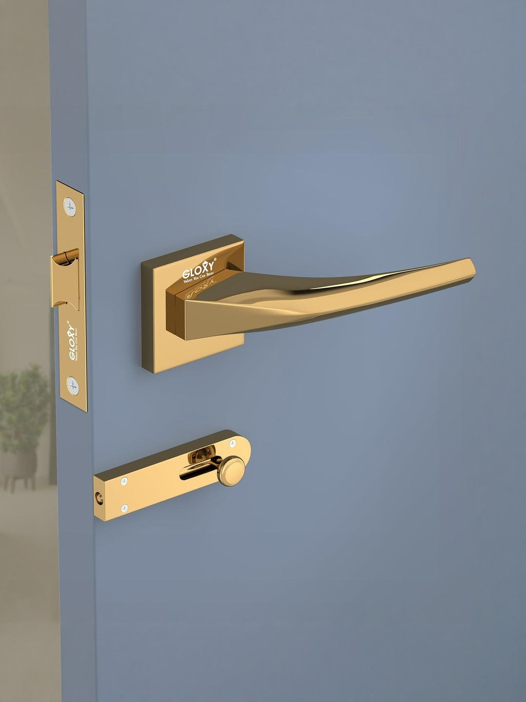 GLOXY Brass Mortise Gold Finish Keyless Handle Door Lock Set