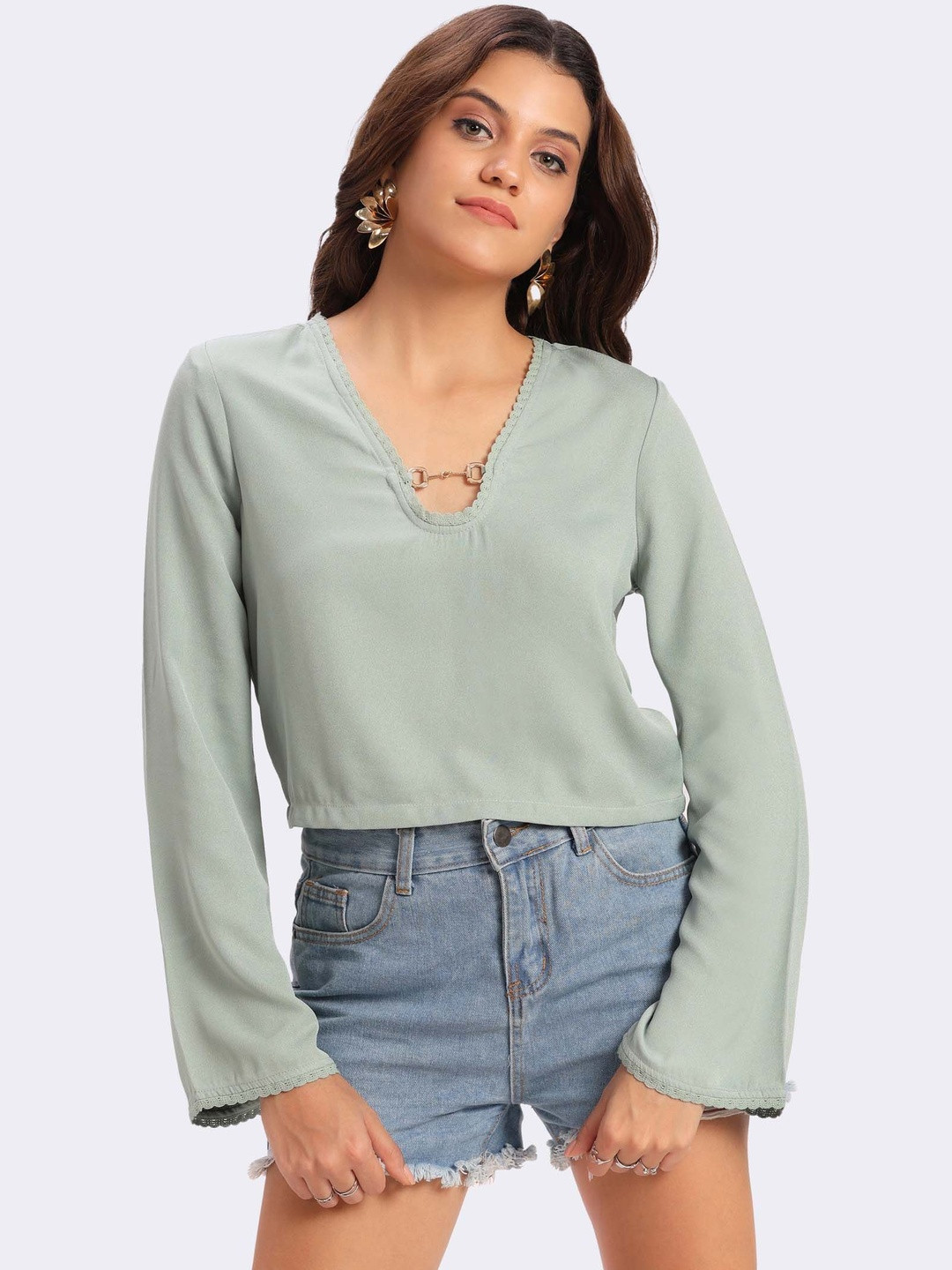 Aanandini Women Bell Sleeves Crop Top