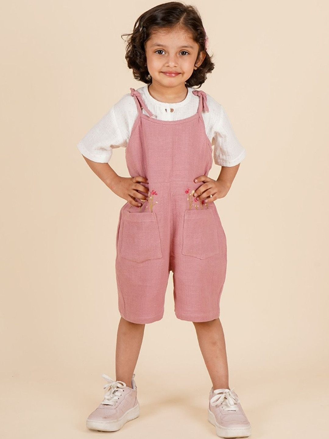 Kids Dusty Pink Muslin Dungaree Set