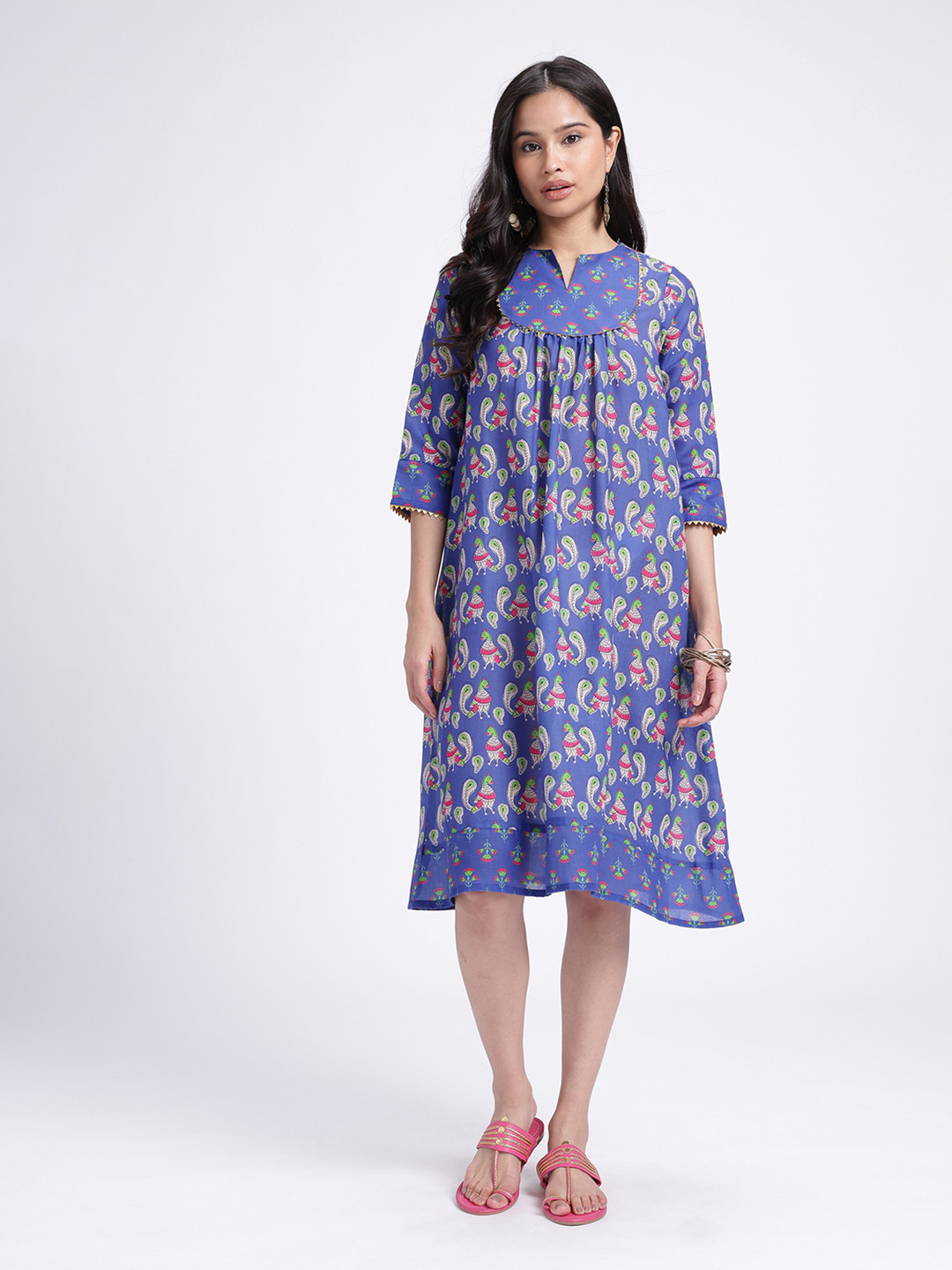 fusion by glitchez Floral Printed Gotta Patti Detailed Ethnic Dress