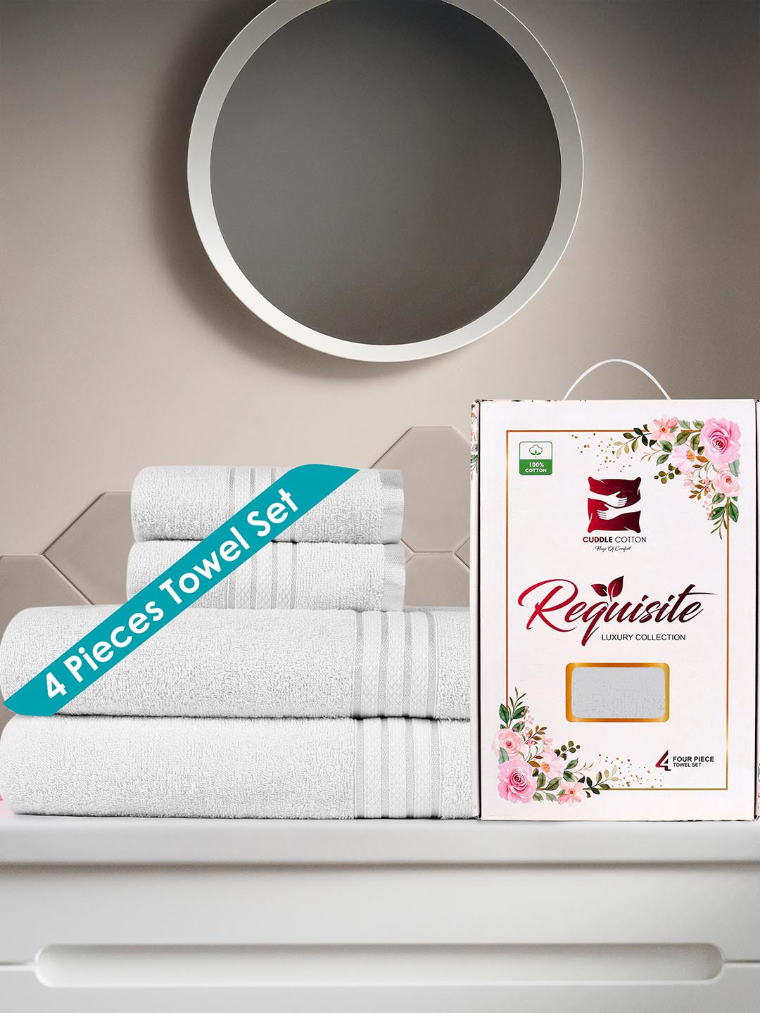 Cuddle Cotton White Pack of 4 Cotton 400 GSM Towel Set