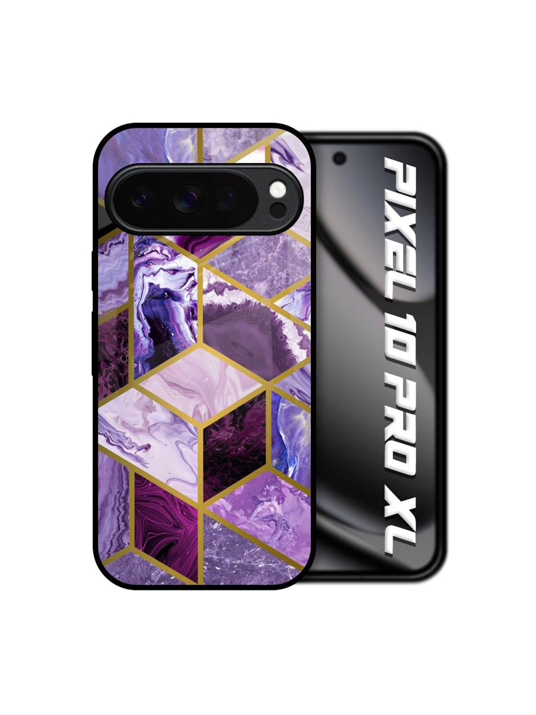 QRIOH Purple Rhombus Marble Printed Google Pixel 10 Pro XL 5G Glass Back Case