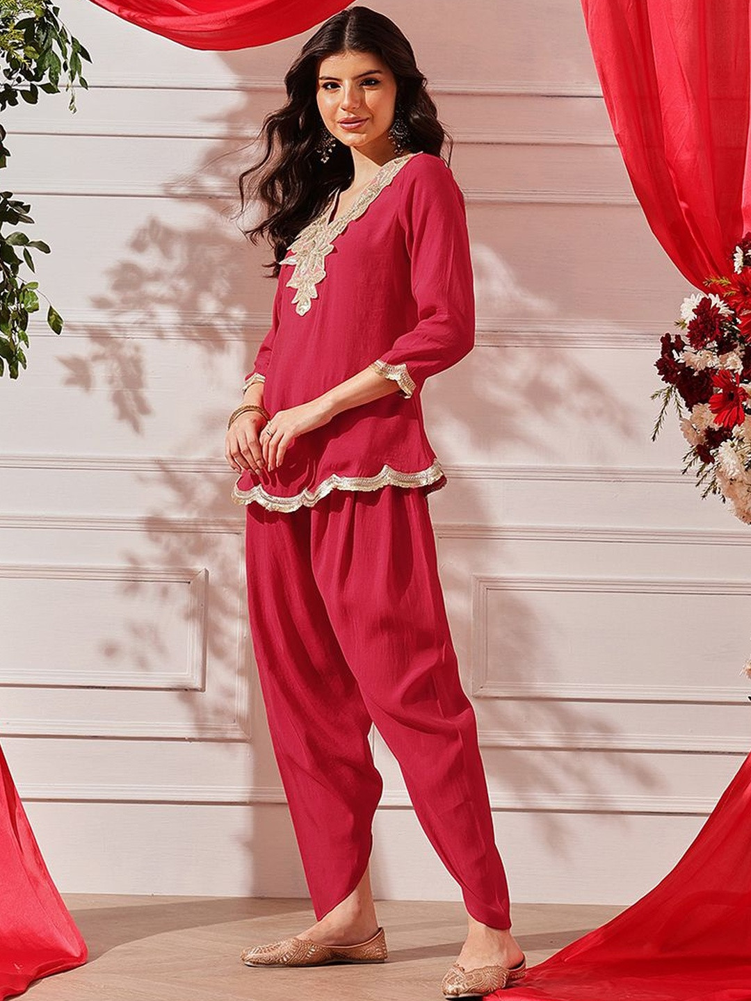 indo street Women Solid Kurti with Dhoti Pants