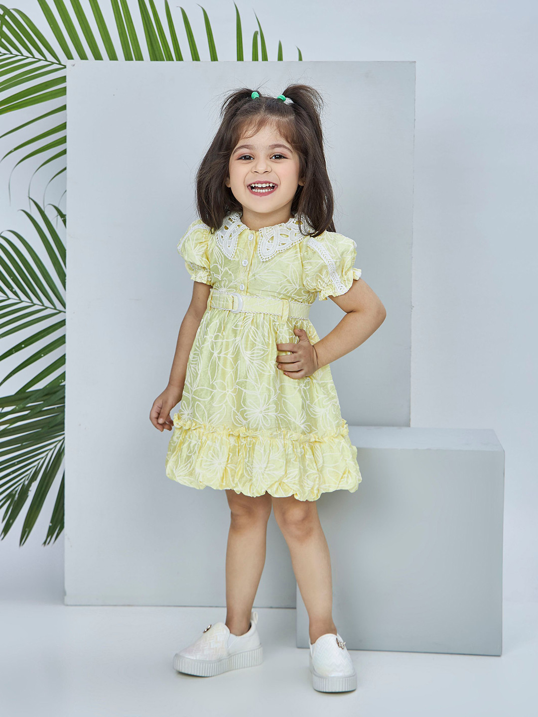 Peppermint Floral Printed Shirt Collar Knee Length Fit and Flare Dress Comes With A Belt