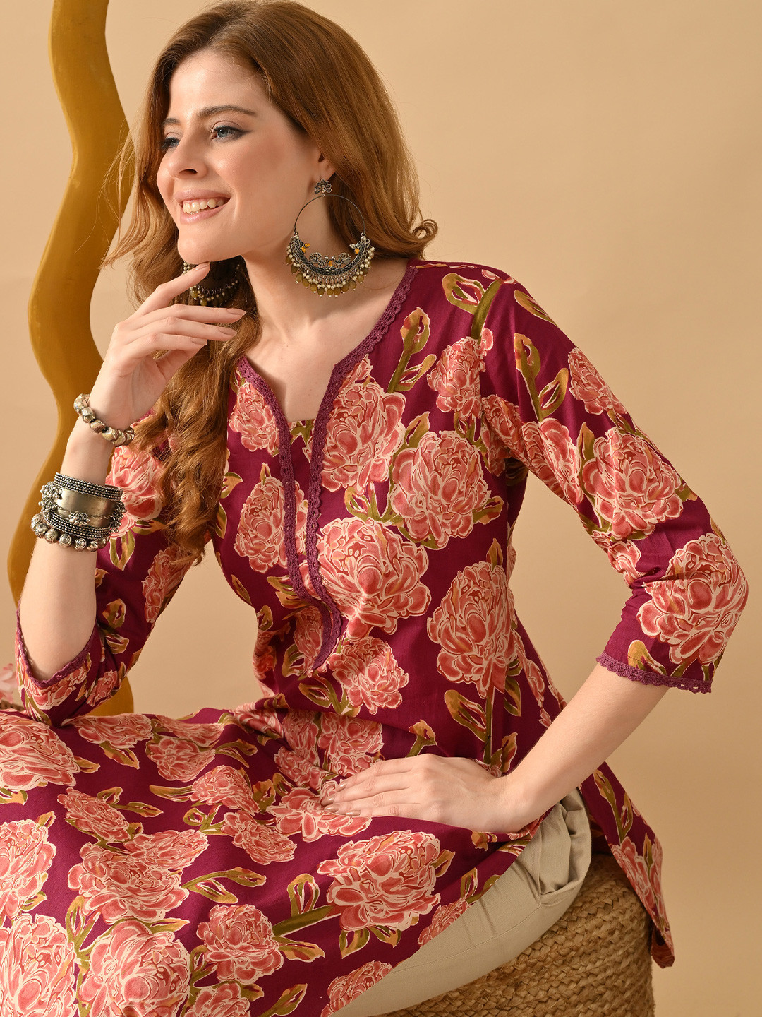 PHYSIL Floral Printed Cotton Straight Kurta