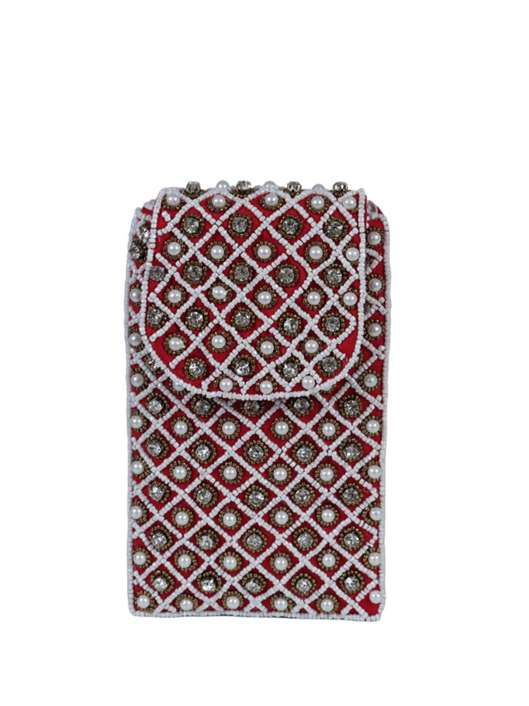 Kaarnis Red Soy Crystal Embellished Mobile Bag
