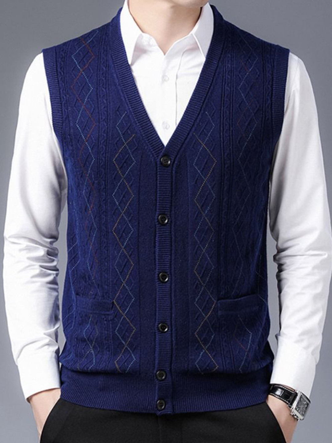 StyleCast Men Self Design Sweater Vest