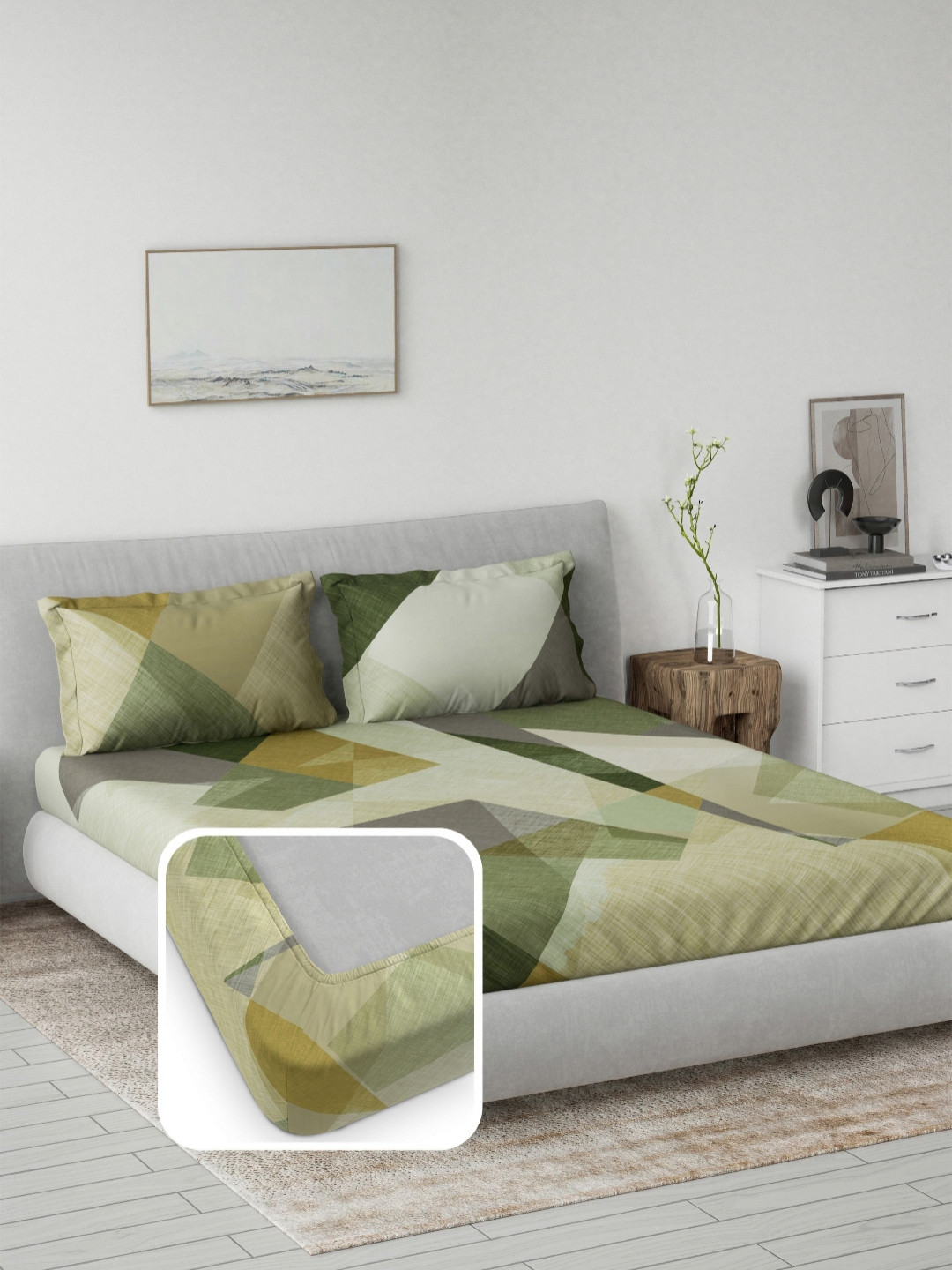 DDecor Prime Green Abstract 144 TC King Pure Cotton King Bedsheet Set 1.82 m x 1.98m