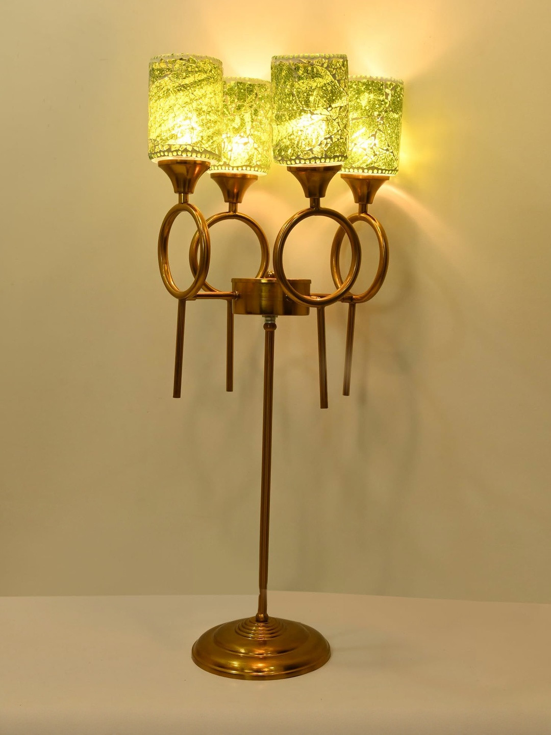 1ST TIME Stylish Green Metal Base Floor Lamp with 4 Hand-Decorated Glass Shades
