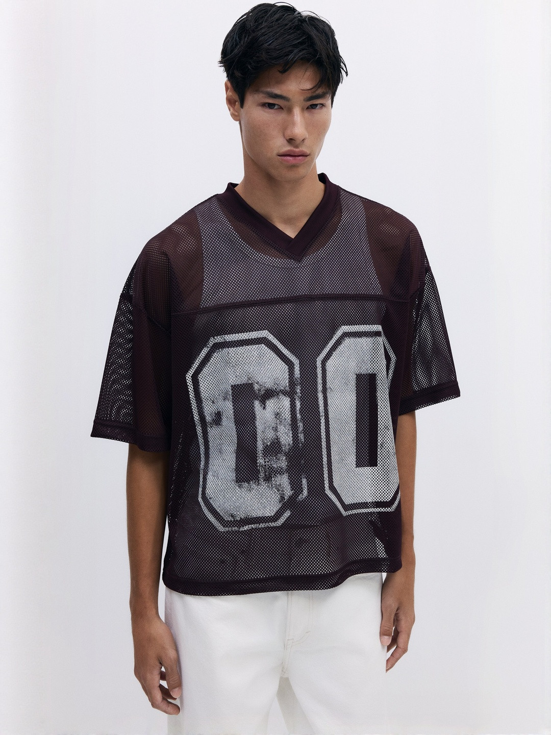 H&M Oversized Fit Printed Mesh T-Shirt