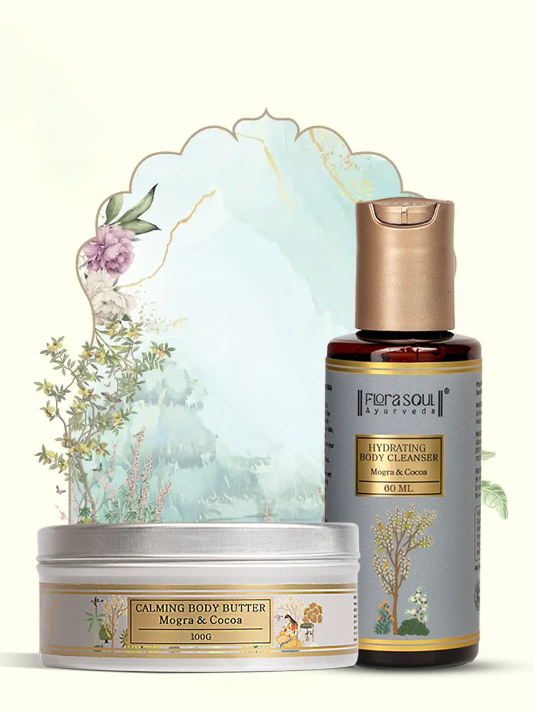 FloraSoul Set Of 2 Hydrating Body Cleanser - 60 ml With Calming Body Butter - 100 g